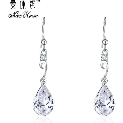 Manxiuni Cute Teardrop Dangle Earrings For Women Pear Brilliant Cut Silver Color Wedding Jewelry Long Water Drop Long earrings