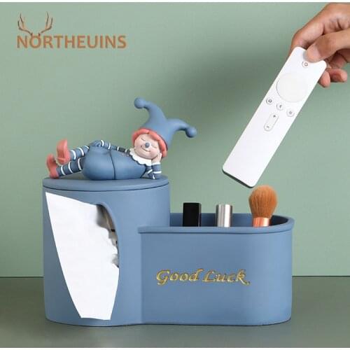 NORTHEUINS Resin Clown Multi-functional Tissue Storage Box Nordic Modern Figurine For Interior Home Decoration Accessories Gift