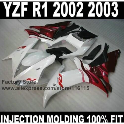 MOTOMARTS Full injection fairings kit for YAMAHA 2002 2003 R1 YZF R1 02 03 white red fairing ABS parts