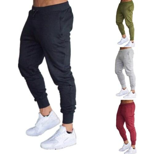 Mens Gray Sports Fitness Running Pants Pure Color Casual Lace-up Pants Pencil Pants