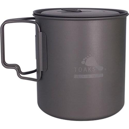 TOAKS POT-650-L Ultralight Titanium Pot Folding Handle Outdoor Camping Titanium Cup Titanium Bowl 650ml Picnic Cookware Set Pot