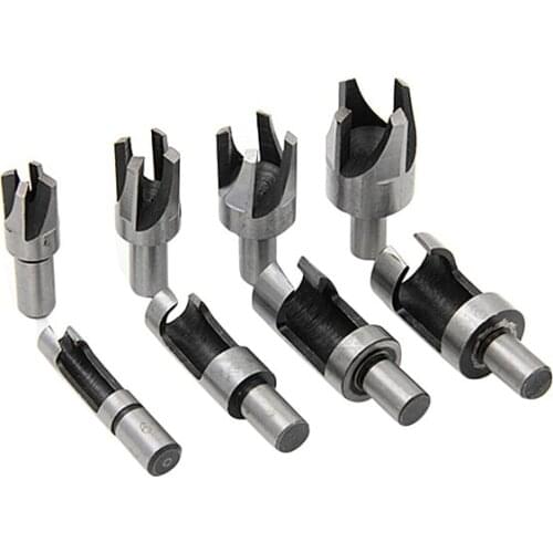 8Pcs Wood Plug Hole Cutter Chamfered Plug Cutter Drill Bits Set Dowel Maker Cutting Tools 6/10/13/16mm Shank Carbon Steel Bit
