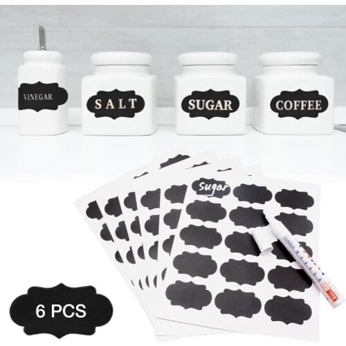 6PCS Glass Bottle Label Sticker Home Kitchen Jars Stickers Chalkboard Labels Tags Can Be Reused Kitchen Stuff