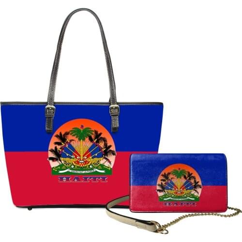 NOISYDESIGNS 2021 Womens Haiti Flag Design Shoulder Bags For Women Composite Bags Pu Leather Handbag Brand Shoulder Bag Purse