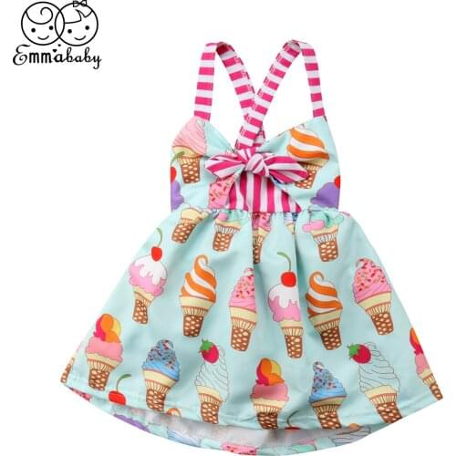 2018 Newest Baby Girls Dress Summer Party Sleeveless Strappry Ice Cream Tutu Dress Toddler Kids Sundress Cute Clothes for Girl