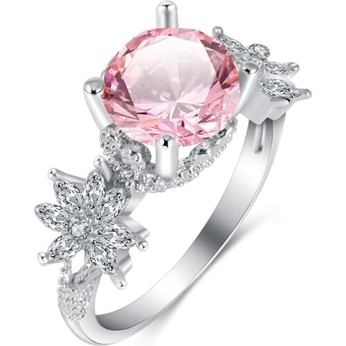 2020 New Exquisite Sliver Rings For Women Elegant Pink Crystal Zircon Ring New Fashion Wedding Accessories Mujer Gifts Jewelry