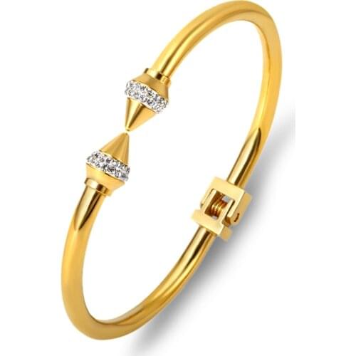 2021 New Popular Style Spike Rhinestone Cuff Bracelet Women Steel Gold Bangle Stainless Steel Fashion Pulseiras Gift Adjustable