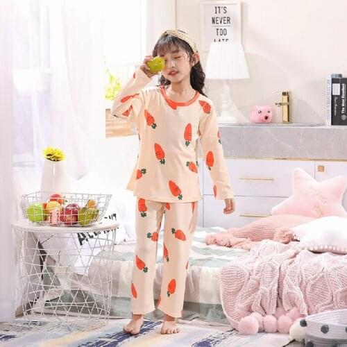 2021 New style Carrot Pajamas Sets Girls Casual Silk Sleepwear 3-14 Years Children Pajamas Long Sleeve Tops Pants Nightwear Sets