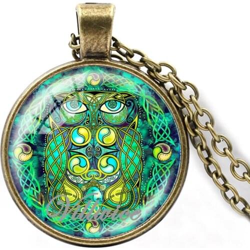 New Fashion Abstract Owl Necklace Buddhism Mandala Flower Pendant Glass Dome Sacred Geometry Spiritual Jewelry Gifts 2018