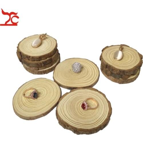 10Pcs Unfinished Natural Round Wood Slices Circles With Tree Bark Ring Earring Jewelry Display Holder Organizer DIY Art Craft