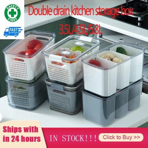3.5L/4.5L/5.8L Double Layer Drain Container Plastic Kitchen Refrigerator Box Storage Tank Transparent Sealed Cans Storage Boxes