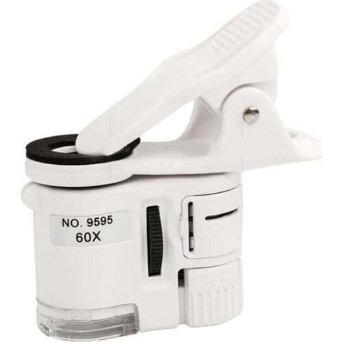 60x Mobile Camera Microscope Portable Led Jewelry Magnifying Cellphone Microscopes Lens Mini Clip With Uv Money Detection Light