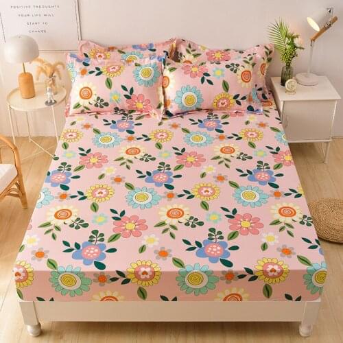 Cartonn Bed Linens Home Elastic Bands Fitted Sheet Polyester Mattress Bed Cover for Double Queen Size Bedspread (no pillowcase)