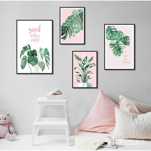 Nordic Plant Poster Green Leaves English Words Art Home Wall Living Room Bedroom Decor Painting Canvas Prints Modern Picture