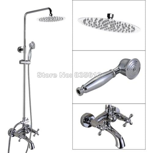 Modern Chrome Brass Finish Bathroom Rain Shower Faucet Set Dual Handle Bathtub Mixer Taps Wall Mounted Wcy356