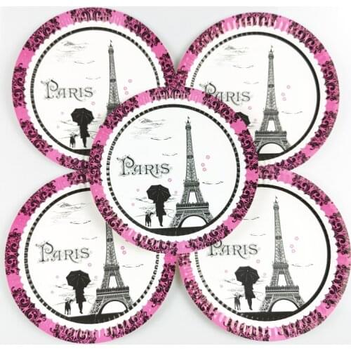 Baby Shower Decoration Eiffel Tower Theme Plates Birthday Events Party Kids Boys Favors Dishes Tableware Supplies 10pcs/lot