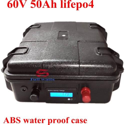 Waterproof 60V 50AH lifepo4 lithium bateria BMS temperature display for 3500w scooter Inverter EV bike Tricycle + 5A charger