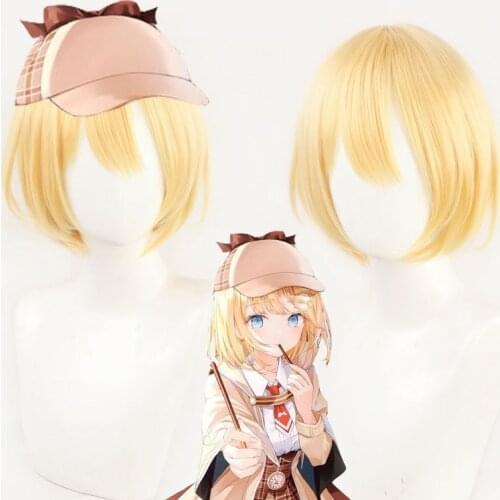 Vtuber Youtuber Hololive Amelia Watson Cosplay Heat Resistant Synthetic Short Golden Hair Wig Hallowen Party+ Free Wig Cap