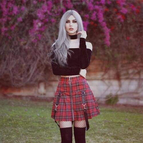 Red Plaid Punk Woman Mini Skirts 2020 Lady Zip Pocket Ullzang Empire A-line Hip-hop Buckle Street Casual Gothic Harajuku Skirt
