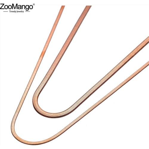 ZooMango Trendy Titanium Stainless Steel Double Layer Choker Necklaces Beach Snake Chain Pendant Necklace For Women Girl ZN20002