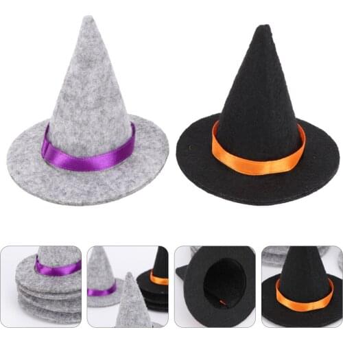 10pcs Mini Felt Witch Hats Bottle Decor for DIY Hair Accessories Crafts (5pcs Black+5pcs Grey)