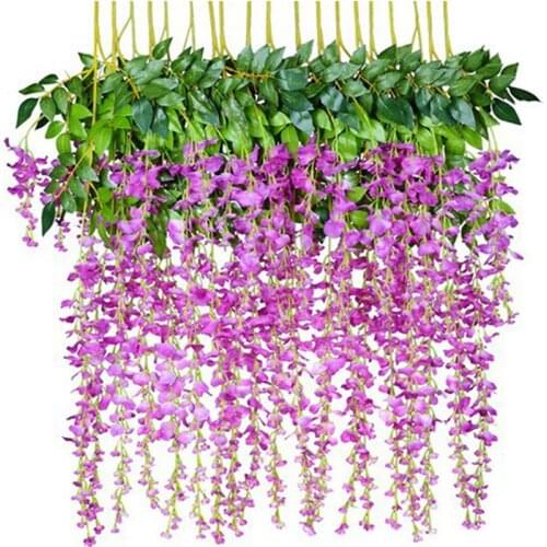 12Pcs Wisteria Flower String Artificial Flower Vine Wreath Arch Wedding Home Decoration Fake Plants Ivy Wall Hanging Rattan