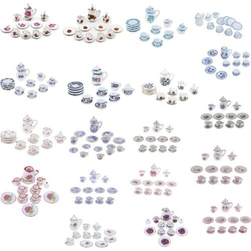 15Pcs 1:12 Miniature Porcelain Tea Cup Set Flower Tableware Kitchen Dollhouse Furniture Toys For Children Tea Cups Dollhouse