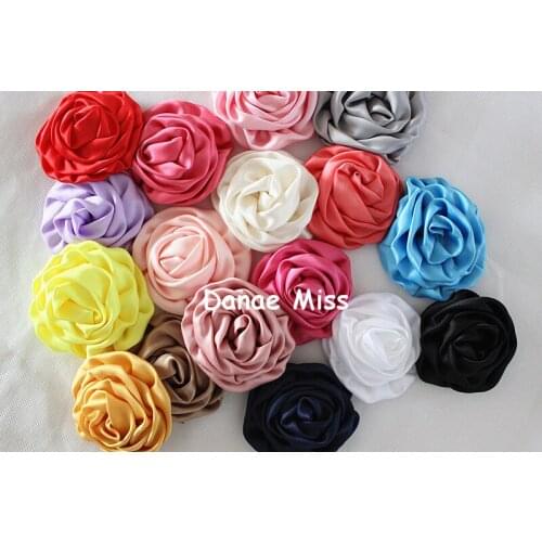 3'' (7.2-8cm)Matte Satin Rolled Rosettes Hair Flowers, Puff Flowers Flat Back Girls Boutique Hair Accessories