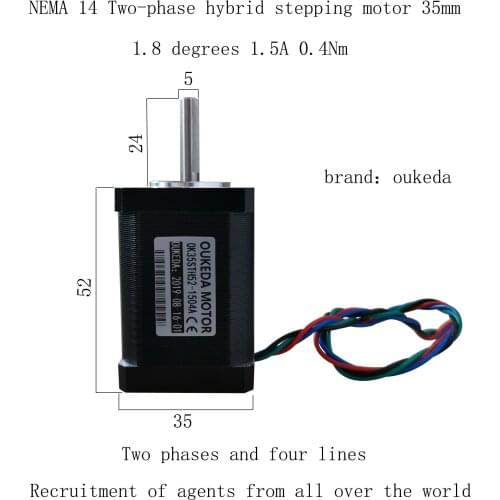 35 stepper motor 2 phase NEMA14 hybrid stepper motor 1.5A 0.4Nm