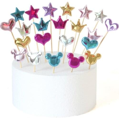 5Pcs 14cm Crown Star Colorful Gold Baby Shower For Kids Cake Toppers Birthday Cake Topper For Cake Decoration Accessories Supply