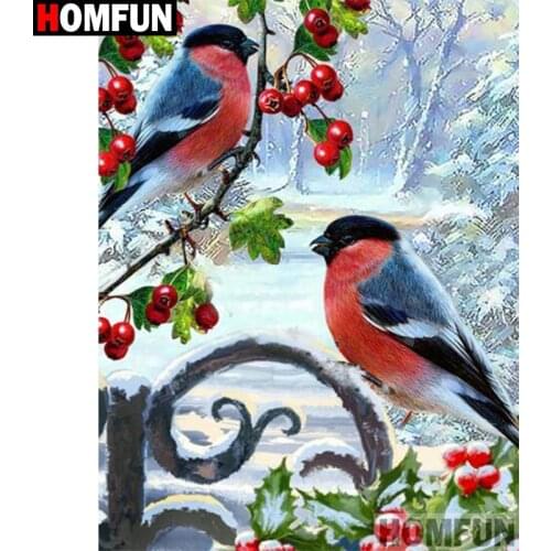HOMFUN Full Square/Round Drill 5D DIY Diamond Painting "Bird animal winter" 3D Diamond Embroidery Cross Stitch Home Decor A30181