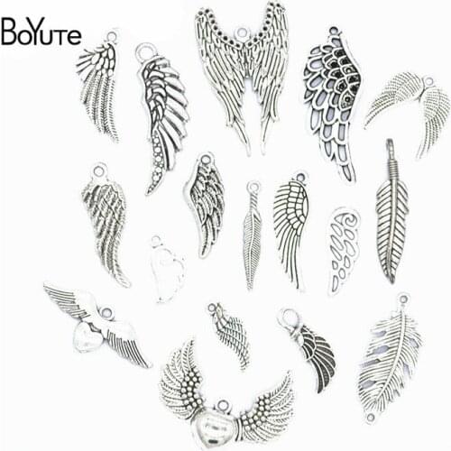 BoYuTe Factory Direct Wholesale Mix 17 Styles Tibetan Silver Feather Wings Pendant Charms for Jewelry Making