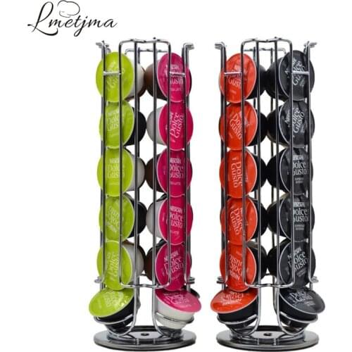 LMETJMA 360-degree Rotation 24 Dolce Gusto Coffee Capsule Holder Stainless Steel Coffee Capsule Stand Coffe Capsule Storage Rack