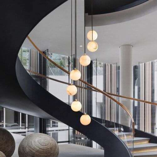 Duplex Stair Light Marble Long Chandelier New Chinese Simple Rotating Staircase Light Nordic Living Room Light