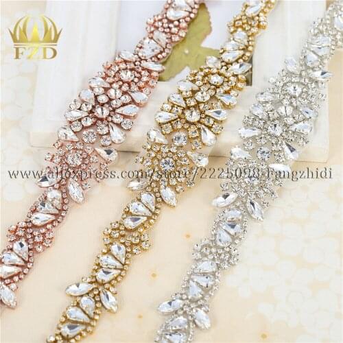 FZD 30 pcs Handmade DIY Iron On Rhinestone Sashes Shoes Applique for Wedding Dress Crystal Rhinestones Bridal Applique Trim