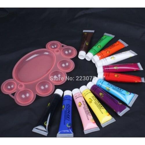 Hot Wholesale DIY Manicure 12 Colors 3D Paint Tube Draw Painting Acrylic Nail Art Tip UV Gel & Pallet