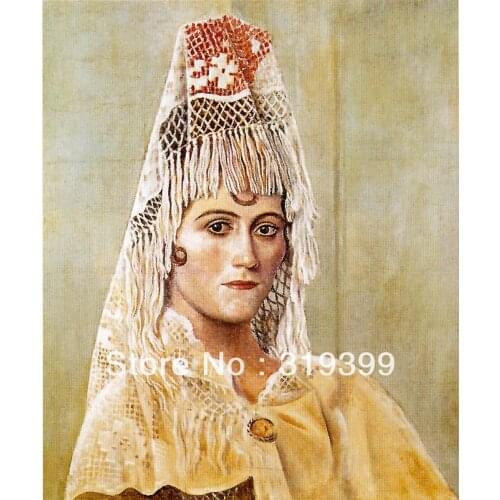 Oil Painting Reproduction on Linen canvas,olga-in-a-mantilla-1917 by pable picasso ,Museam Quality,Free fast shipping,HANDMADE