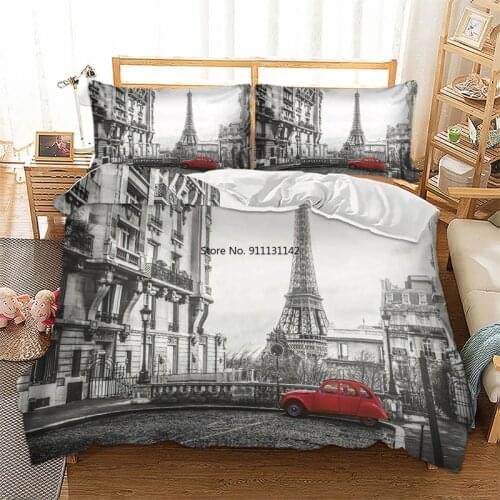 Famous City Beautiful Scenery Bedding Set 3D London Paris New York Digital Print Down Bed Cover Pillowcase
