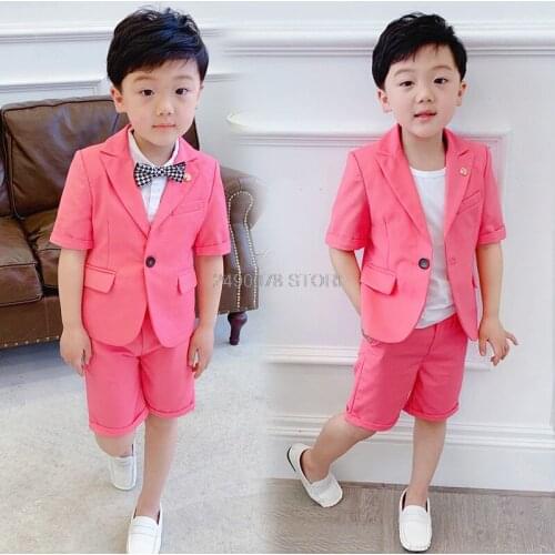 2020 Kids Summer Hawaii Jacket +Pants 2Pcs Suit Flower Boys Formal Birthday Dress Kids School Host Dance Suit Clothing Set