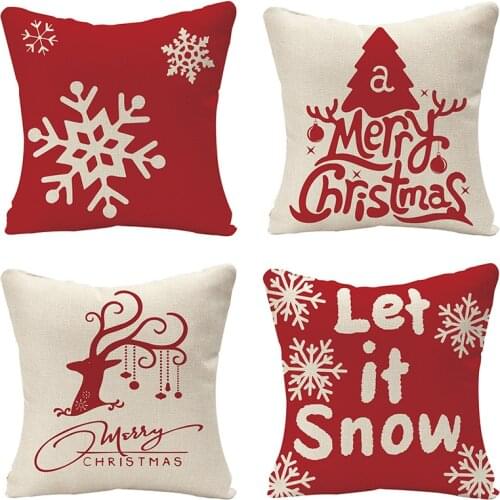 Red Christmas Snowflakes and Words Festival Home Sofa Decoration Linen Pillow Case