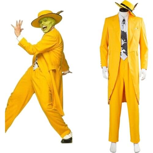 The Mask Jim Carrey Cosplay Costume Adult Men Yellow Suit Uniform Outfits Halloween Carnival Costumes Custom Made