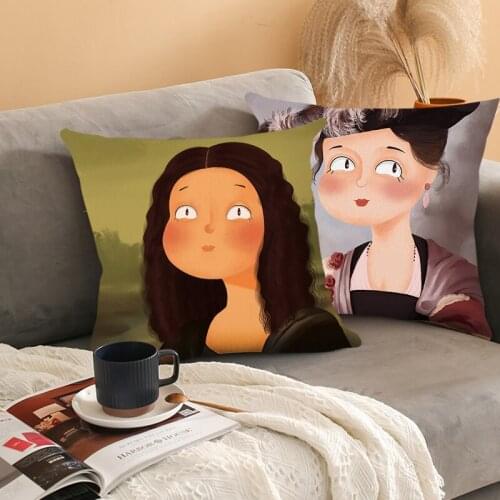 Oils Pattern Cushion Cover Cartoon Pillowcase Printed Removable Pillow Covers with Zipper Washable Bolster Case Sofa Chair Decor