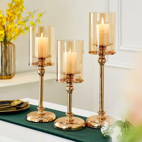 Metal Candle Holder with Glass Cover Wedding Ornament for Birthday Candle Light Dinner Home Bar Decorative Light
