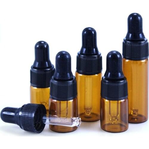 1ml 2ml3ml 5ml Refillable Tea Tree Oil Essential Aromatherapy Perfume Container Amber Glass Dropper Bottle Liquid Pipette Bottle