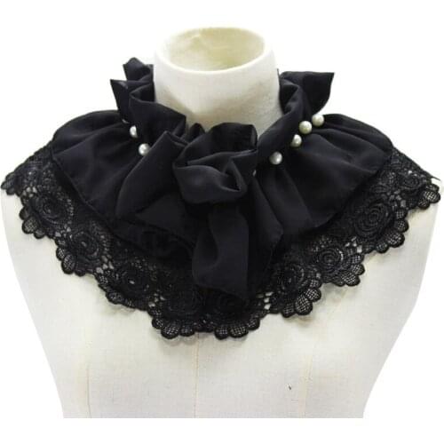 Fashion Lady sexy shawls false collar lace decoration lotus beaded chiffon ornament decoration bow Wrap Cloak detachable tie