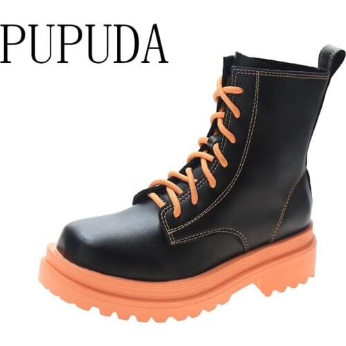 PUPUDA Fashion Women Boots Winter Comfortable Cowboy Boots For Women Trend Lace Up Platform Boots Women New Good Quality Female