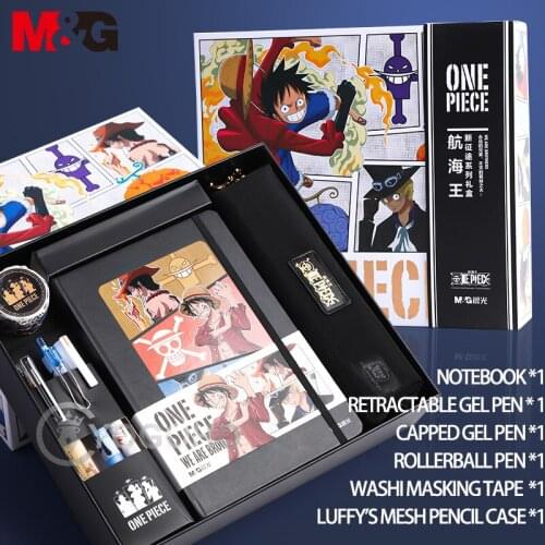 M&G Stationery Set One Piece Limited with Gift Box ,Gel Pen/PU Notebook/One Piece Stickers/Mesh Pencil Bag/Gift Box Anime