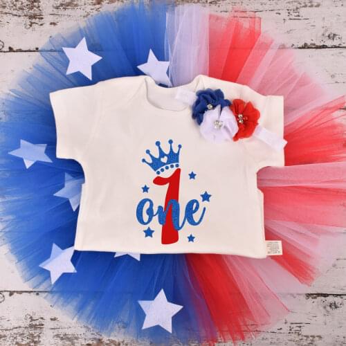 July 4th Baby Girl Birthday Tutu outfit Infant First Birthday Party costume Toddler Photo Props Cake Smash w Headband