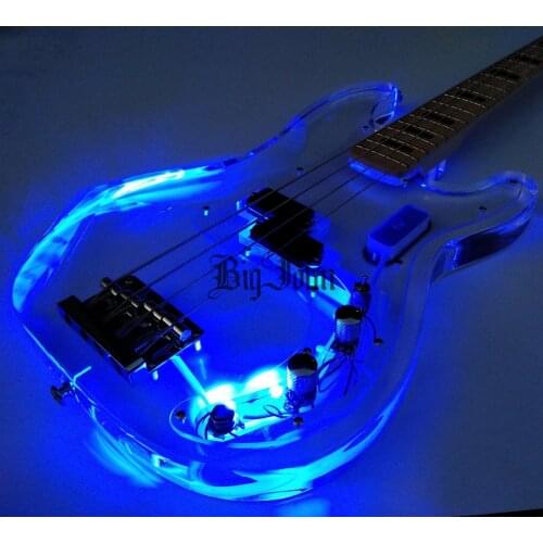 New 4 Strings Electric Bass Guitar,Acrylic Glass Body With LED Lamp Maple Fingerboard BJ-227