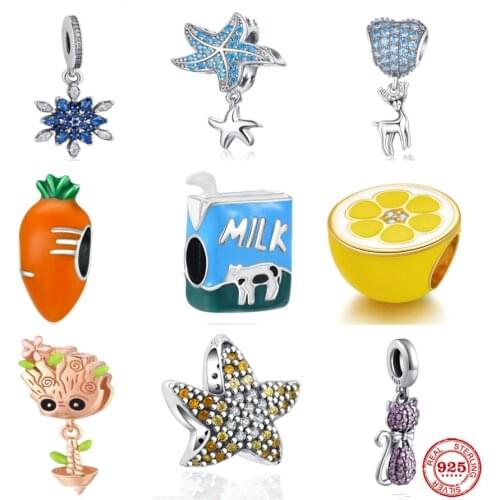 New Starfish Snowflakes Lemon Milk Deer Pendant Cilp Charm Fit S925 Pandora Original Bracelet Charms Beads For Women DIY Jewelry